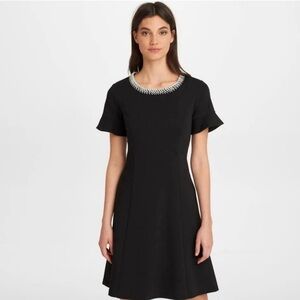 Karl Lagerfeld Paris -Black Pearl Neck Short Sleeve Midi Dress size 4